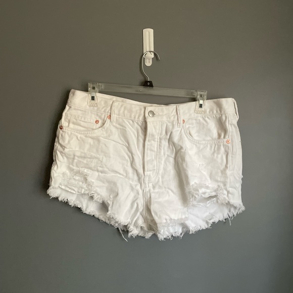 Free People Denim Shorts Womens White Loving Good Vibrations Cutoffs Size 31 - Picture 2 of 5